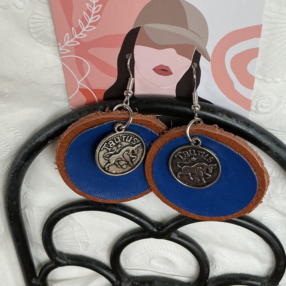 🤎💙Hand Crafted Blue and Brown Zodiac Earrings🤎💙